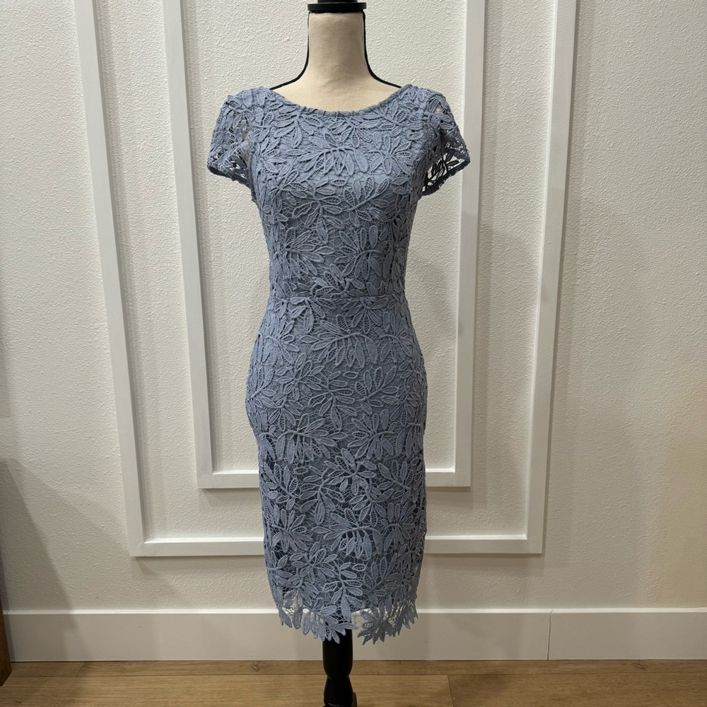 EUC Right Sheer, Right Now Periwinkle Blue Lace Bodycon Dress